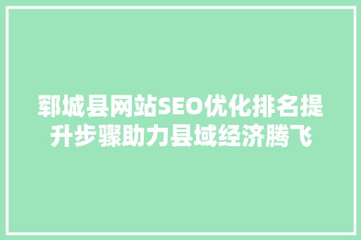 郓城县网站SEO优化排名提升步骤助力县域经济腾飞