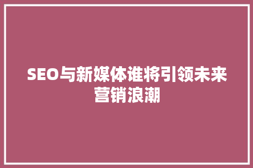 SEO与新媒体谁将引领未来营销浪潮
