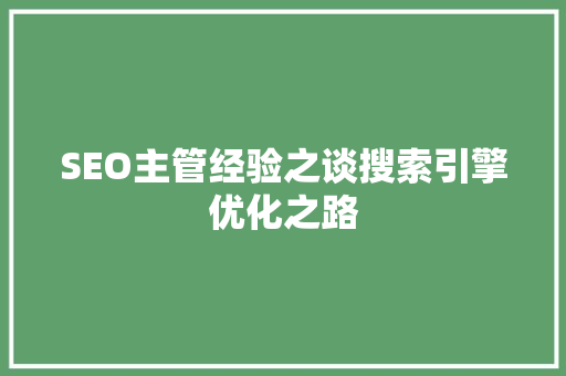 SEO主管经验之谈搜索引擎优化之路