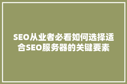 SEO从业者必看如何选择适合SEO服务器的关键要素