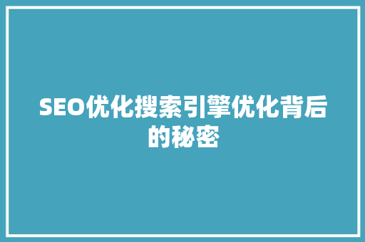 SEO优化搜索引擎优化背后的秘密
