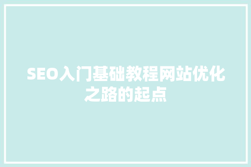 SEO入门基础教程网站优化之路的起点