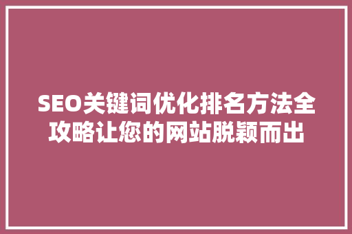 SEO关键词优化排名方法全攻略让您的网站脱颖而出