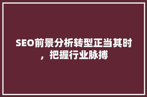 SEO前景分析转型正当其时，把握行业脉搏