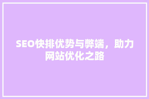 SEO快排优势与弊端，助力网站优化之路