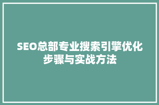 SEO总部专业搜索引擎优化步骤与实战方法