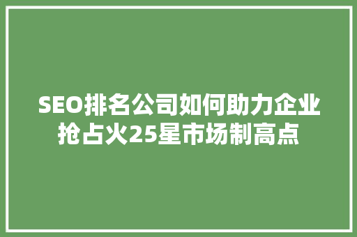 SEO排名公司如何助力企业抢占火25星市场制高点
