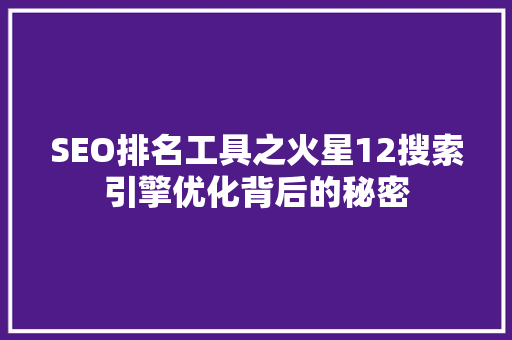 SEO排名工具之火星12搜索引擎优化背后的秘密