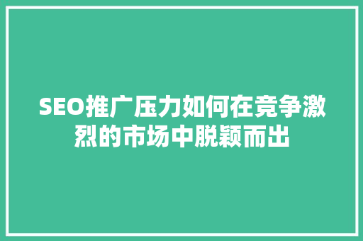 SEO推广压力如何在竞争激烈的市场中脱颖而出