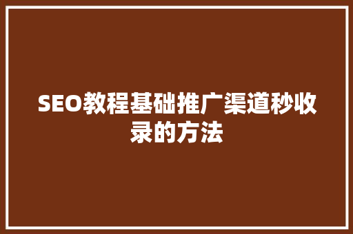 SEO教程基础推广渠道秒收录的方法