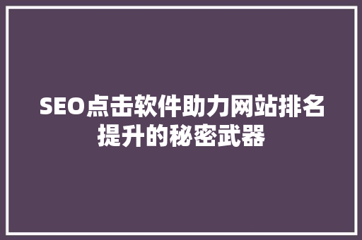 SEO点击软件助力网站排名提升的秘密武器