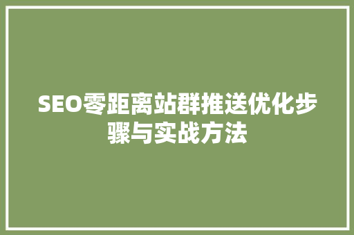 SEO零距离站群推送优化步骤与实战方法
