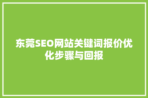 东莞SEO网站关键词报价优化步骤与回报