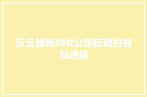乐云践新SEO公司信赖的智慧选择