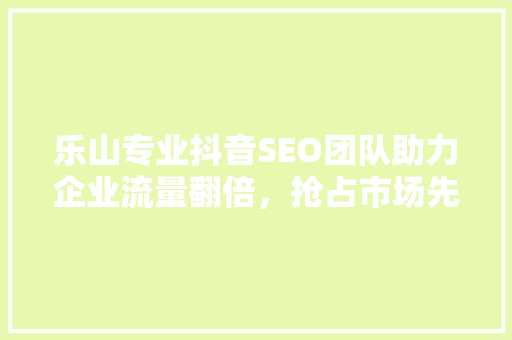 乐山专业抖音SEO团队助力企业流量翻倍，抢占市场先机