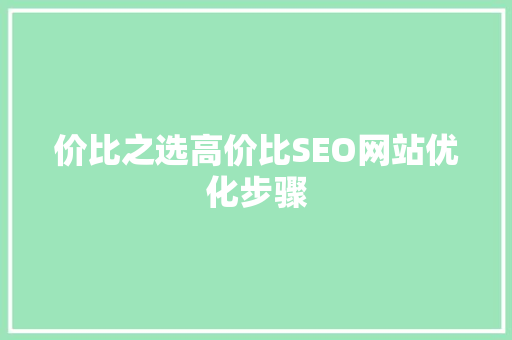 价比之选高价比SEO网站优化步骤
