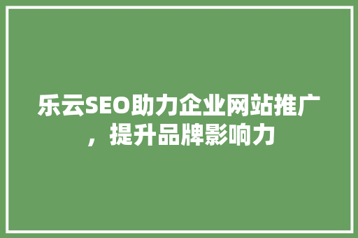 乐云SEO助力企业网站推广，提升品牌影响力