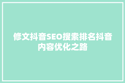 修文抖音SEO搜索排名抖音内容优化之路