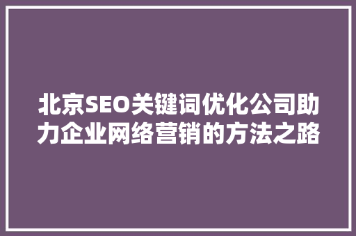 北京SEO关键词优化公司助力企业网络营销的方法之路