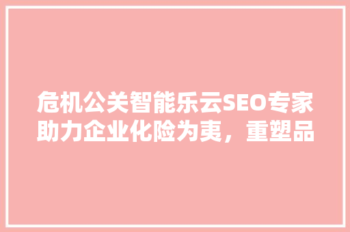危机公关智能乐云SEO专家助力企业化险为夷，重塑品牌形象