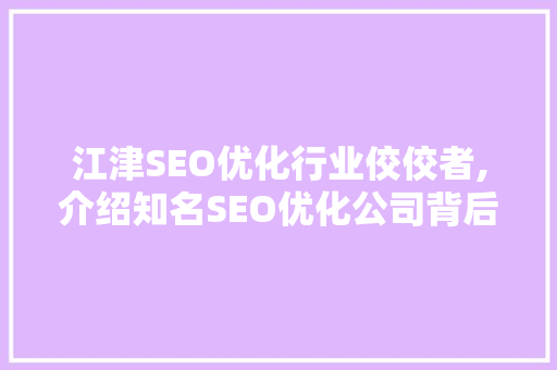 江津SEO优化行业佼佼者,介绍知名SEO优化公司背后的实力与优势