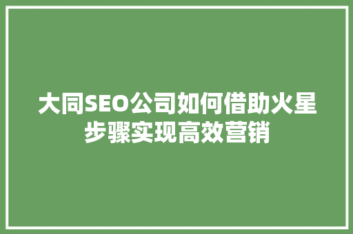 大同SEO公司如何借助火星步骤实现高效营销