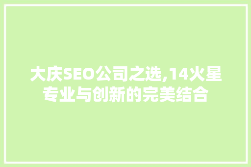 大庆SEO公司之选,14火星专业与创新的完美结合
