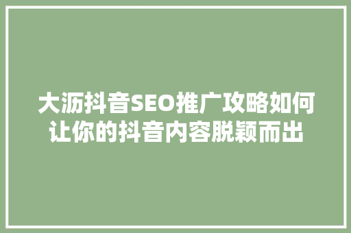 大沥抖音SEO推广攻略如何让你的抖音内容脱颖而出