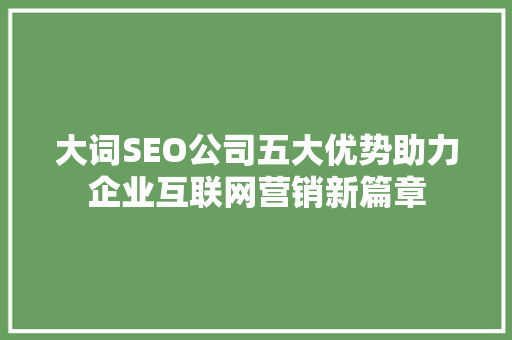 大词SEO公司五大优势助力企业互联网营销新篇章