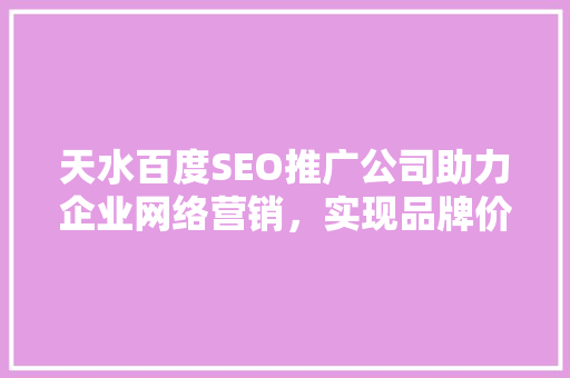 天水百度SEO推广公司助力企业网络营销，实现品牌价值飞跃