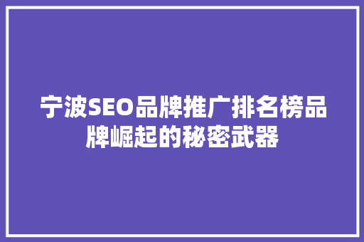 宁波SEO品牌推广排名榜品牌崛起的秘密武器