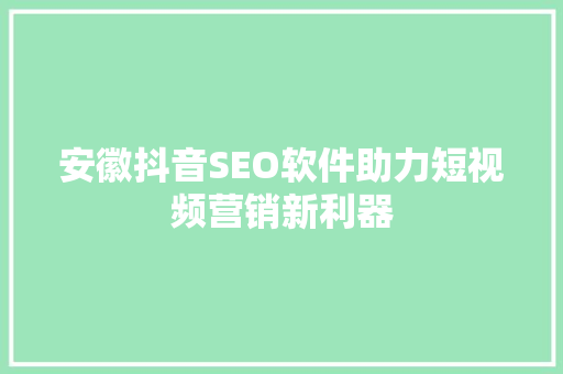 安徽抖音SEO软件助力短视频营销新利器