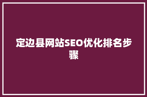 定边县网站SEO优化排名步骤