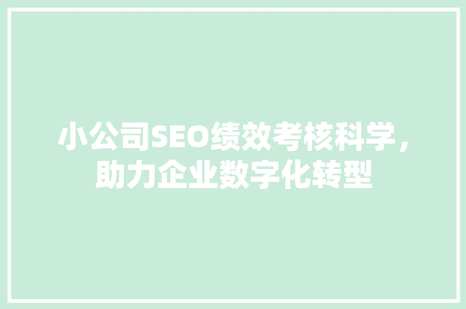 小公司SEO绩效考核科学，助力企业数字化转型