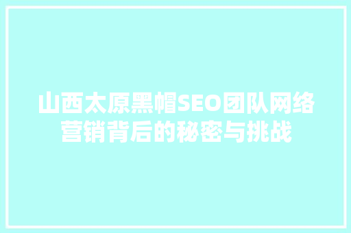 山西太原黑帽SEO团队网络营销背后的秘密与挑战