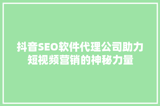 抖音SEO软件代理公司助力短视频营销的神秘力量