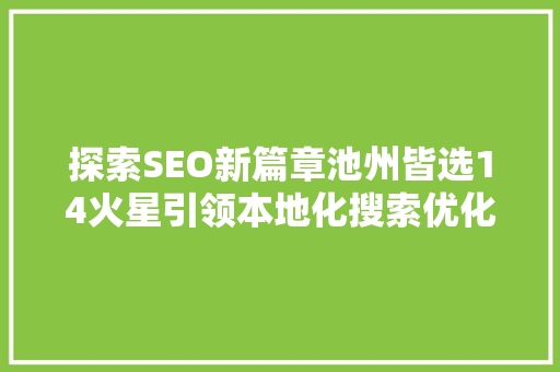 探索SEO新篇章池州皆选14火星引领本地化搜索优化潮流