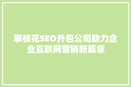 攀枝花SEO外包公司助力企业互联网营销新篇章