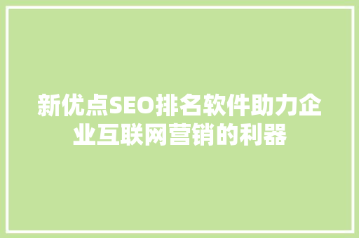 新优点SEO排名软件助力企业互联网营销的利器