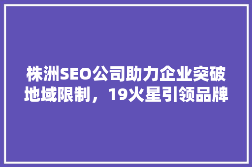 株洲SEO公司助力企业突破地域限制，19火星引领品牌营销新潮流