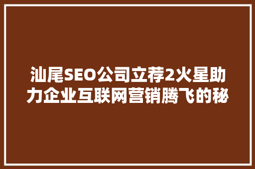 汕尾SEO公司立荐2火星助力企业互联网营销腾飞的秘密武器