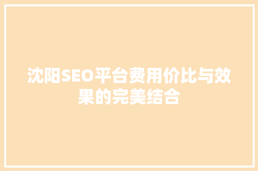 沈阳SEO平台费用价比与效果的完美结合