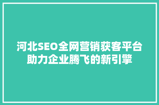 河北SEO全网营销获客平台助力企业腾飞的新引擎
