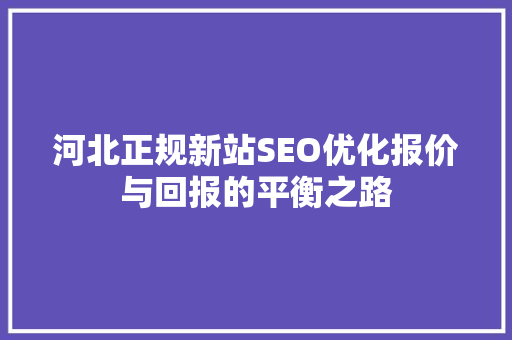 河北正规新站SEO优化报价与回报的平衡之路