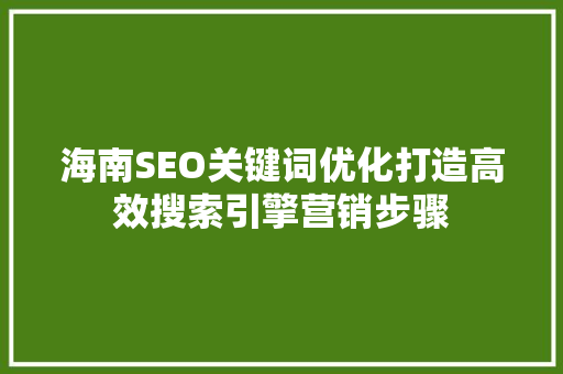 海南SEO关键词优化打造高效搜索引擎营销步骤