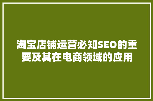 淘宝店铺运营必知SEO的重要及其在电商领域的应用