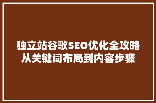 独立站谷歌SEO优化全攻略从关键词布局到内容步骤
