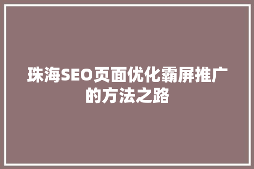 珠海SEO页面优化霸屏推广的方法之路