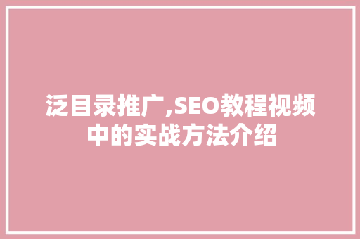 泛目录推广,SEO教程视频中的实战方法介绍