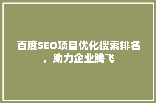百度SEO项目优化搜索排名，助力企业腾飞